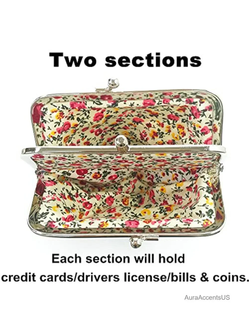 Canvas Kiss-Lock Coin Purse Floral Buckle Pouch Vintage Wallet